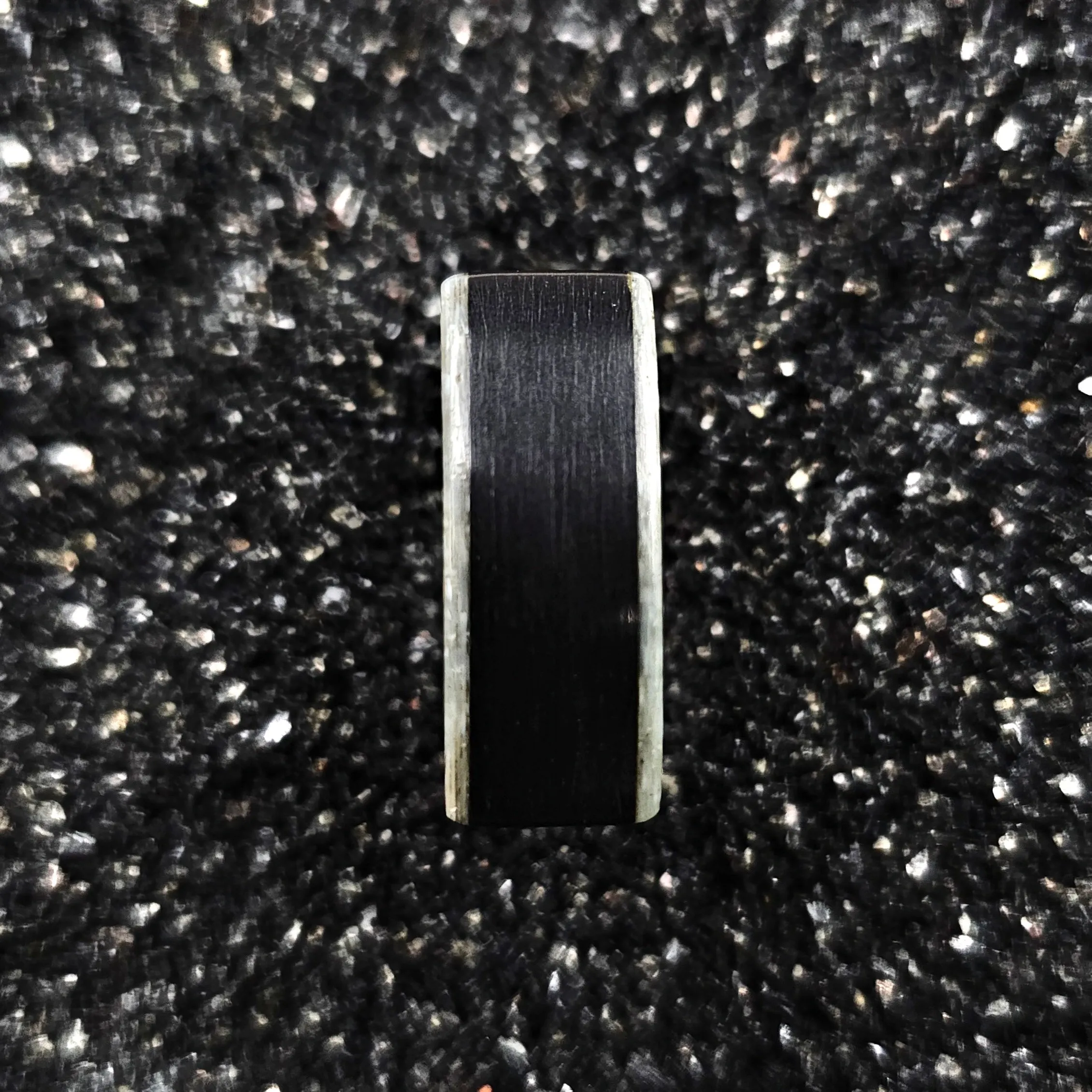 Ebony Wood & Crushed White Mother Of Pearl Ring - Size 9