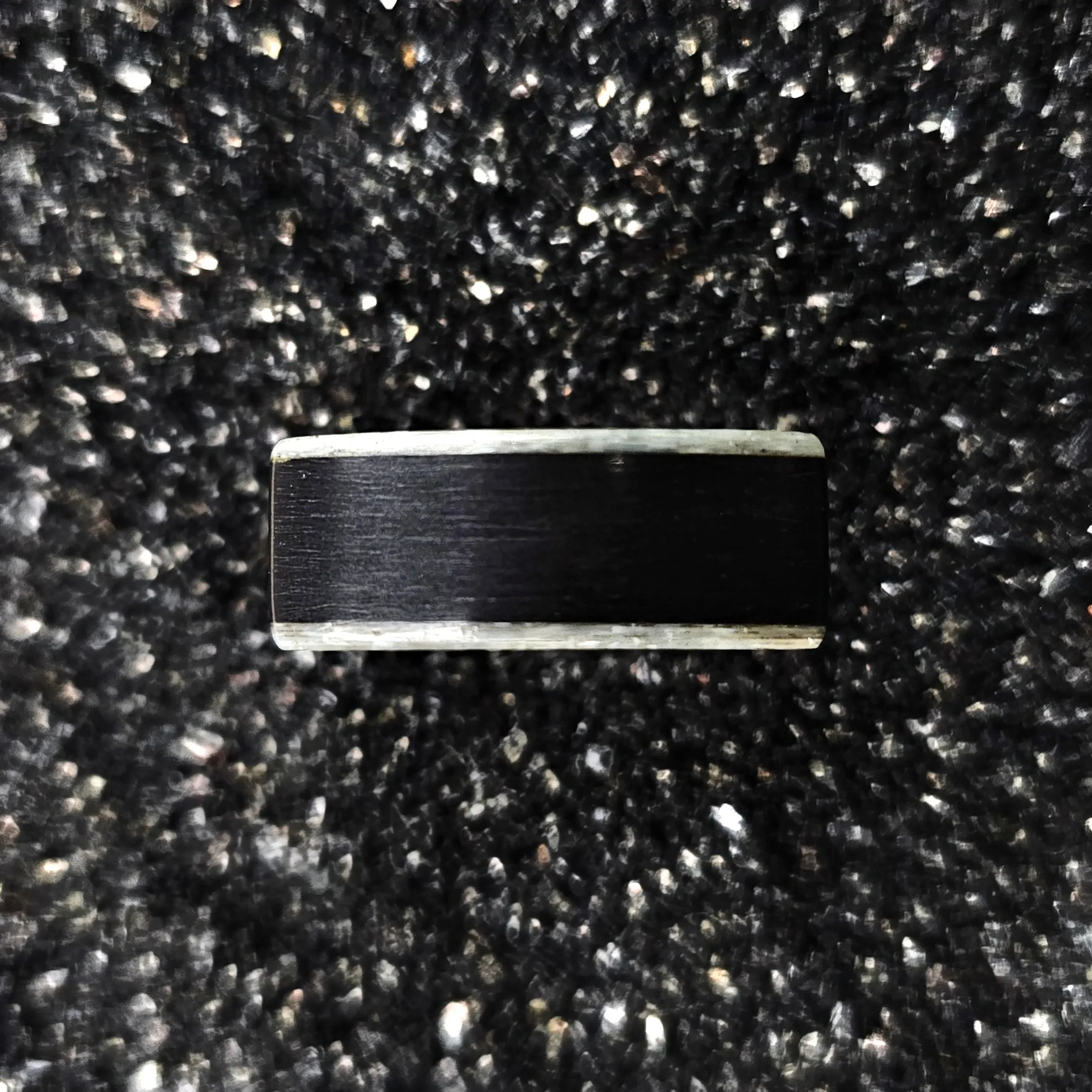 Ebony Wood & Crushed White Mother Of Pearl Ring - Size 9
