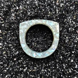Ebony Wood & Crushed White Mother Of Pearl Ring - Size 9