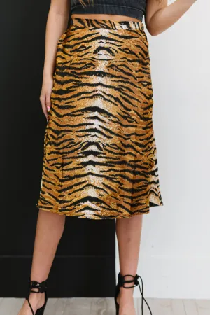 Eye of the Tiger Satin Midi Skirt