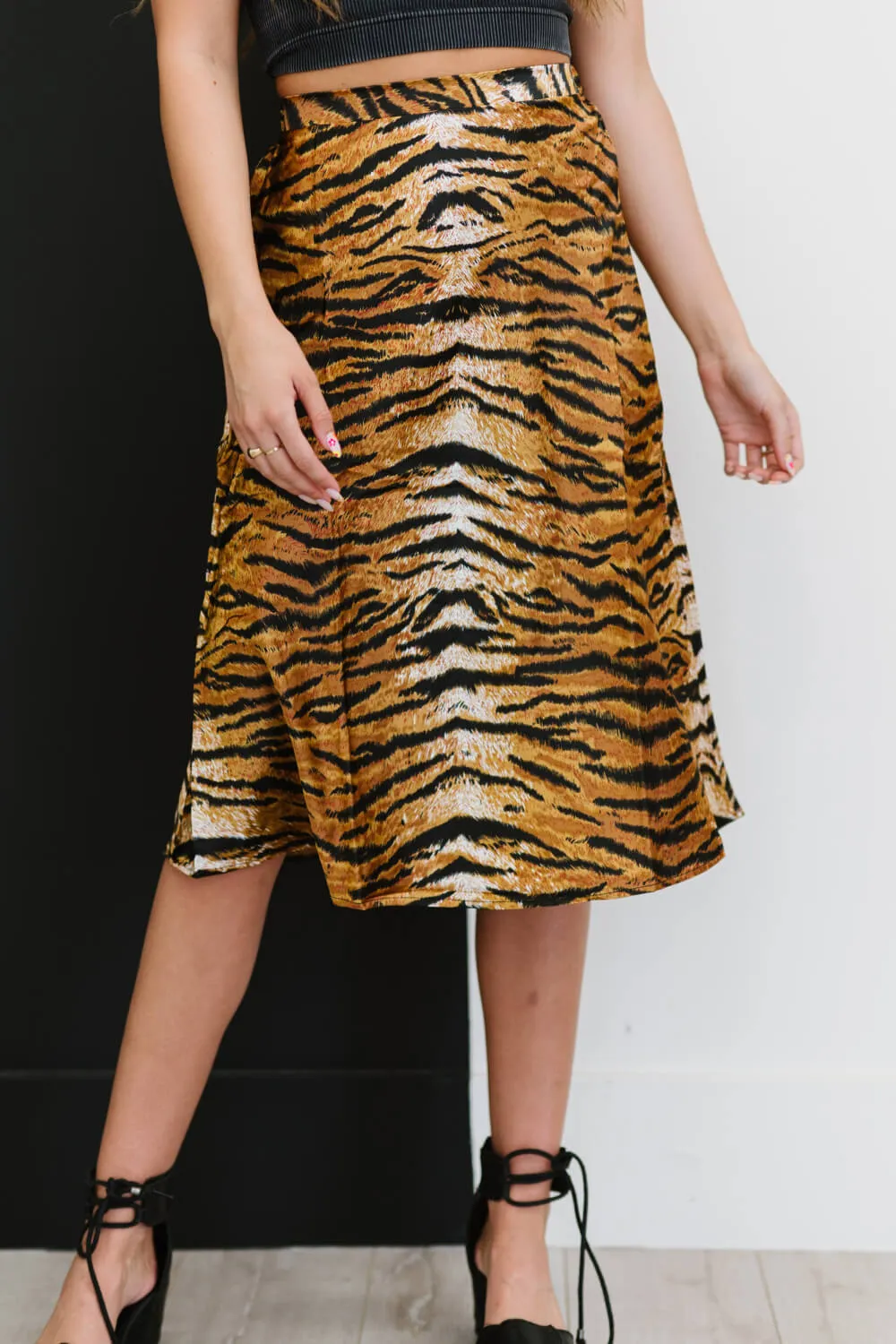 Eye of the Tiger Satin Midi Skirt