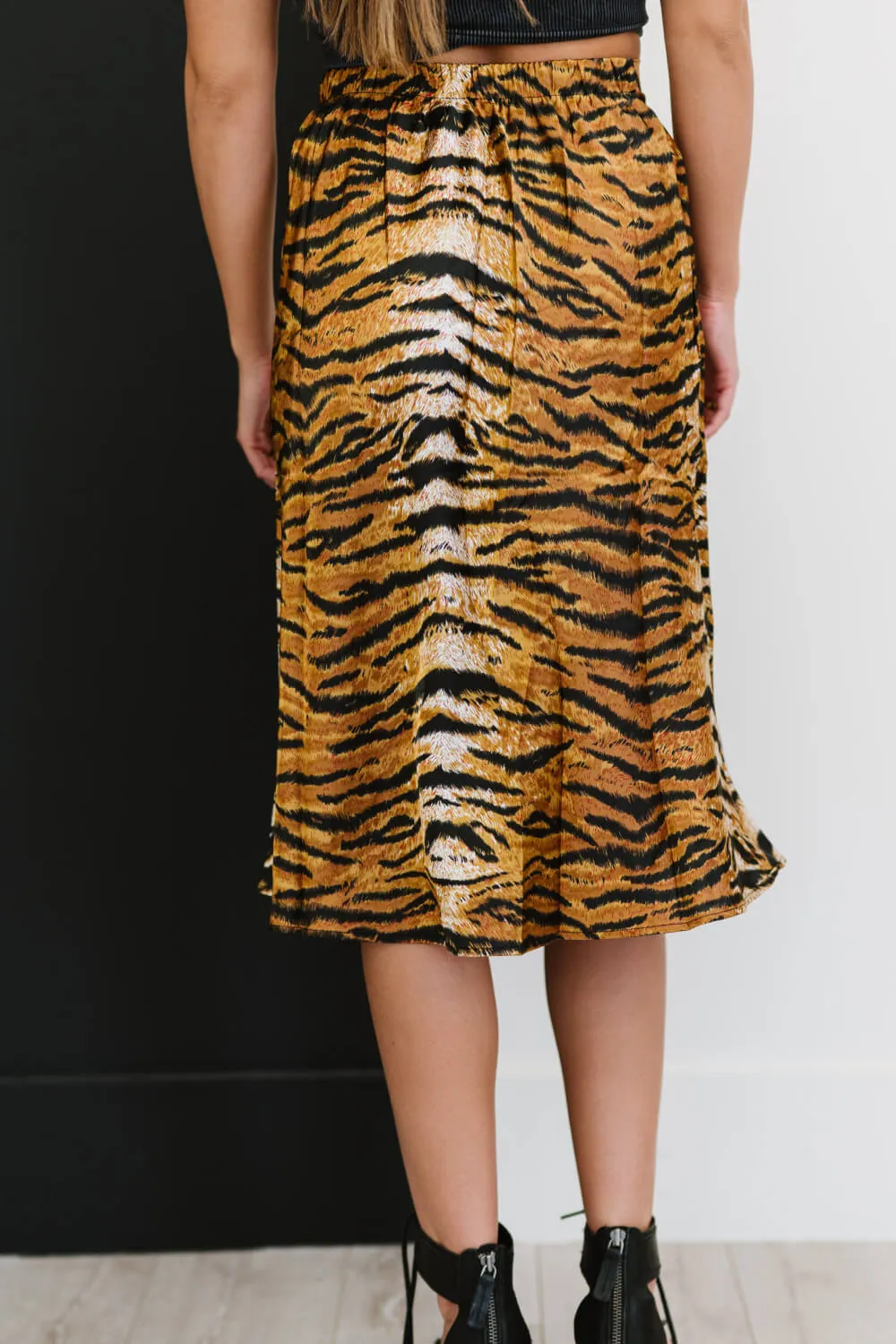 Eye of the Tiger Satin Midi Skirt