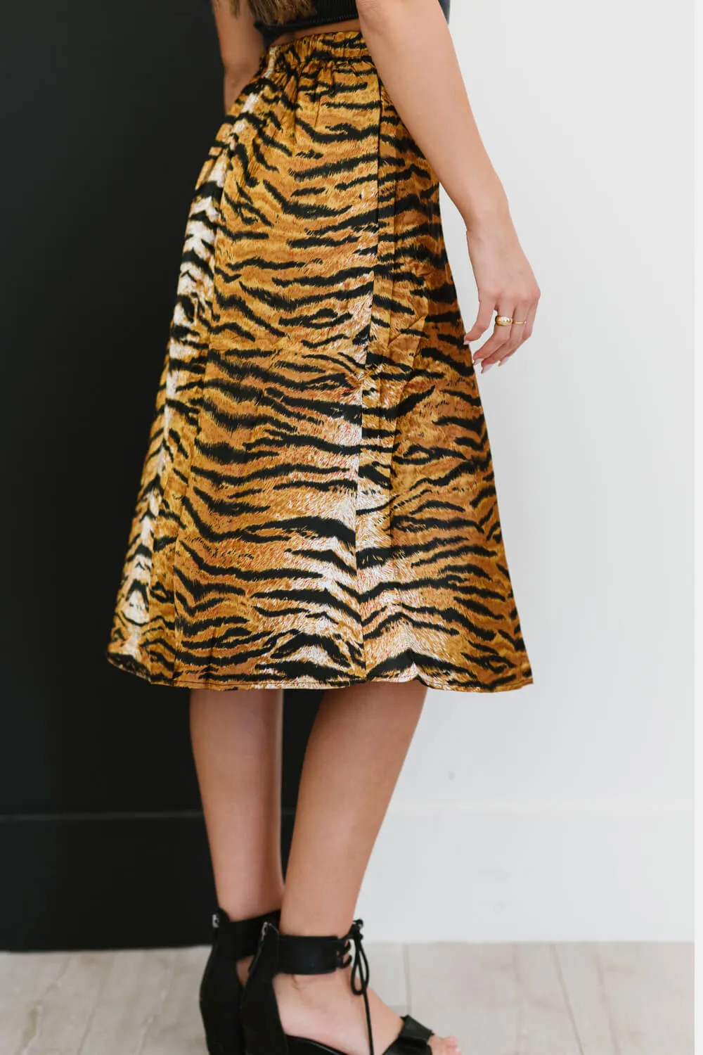 Eye of the Tiger Satin Midi Skirt