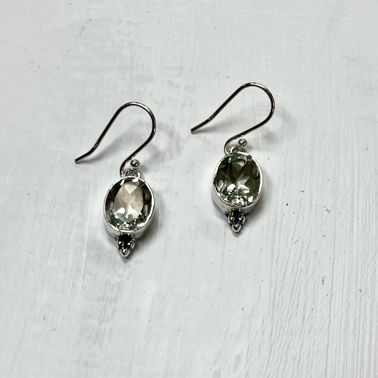 Faceted Dangle Prasiolite Earrings in Silver (Various Cuts)