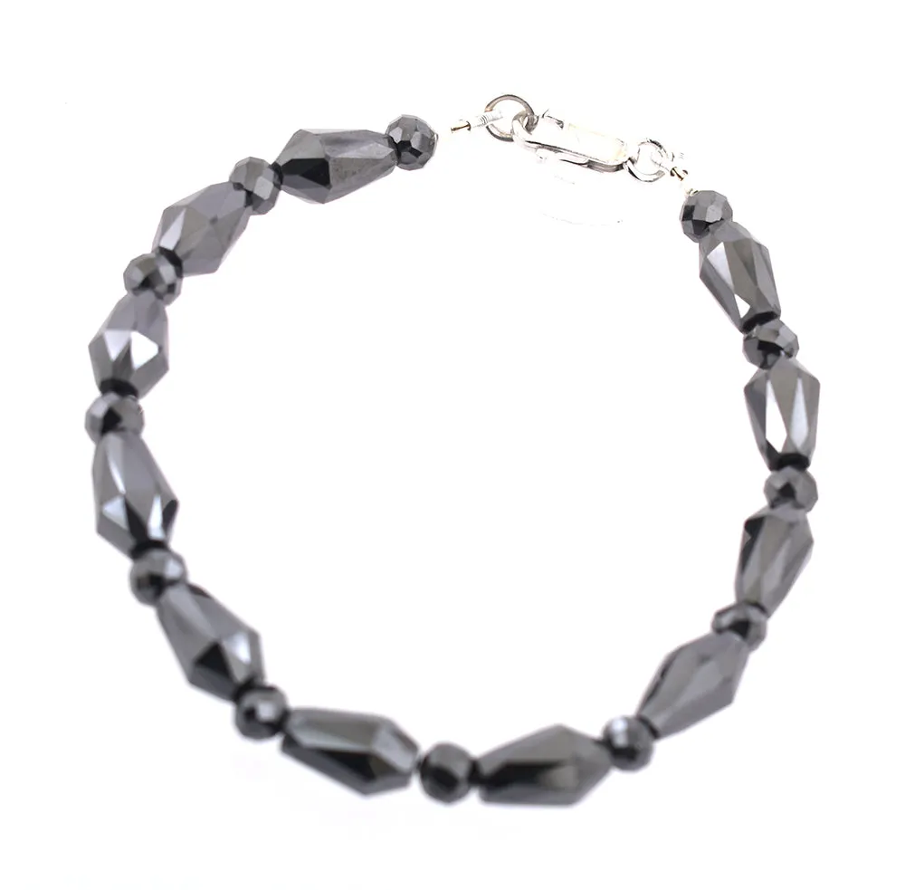 Fancy Cut Designer Black Diamond Beaded Bracelet in Sterling Silver. AAA Certified! Great Style & Luster