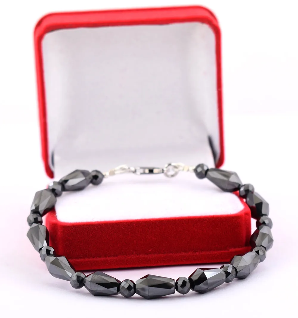 Fancy Cut Designer Black Diamond Beaded Bracelet in Sterling Silver. AAA Certified! Great Style & Luster