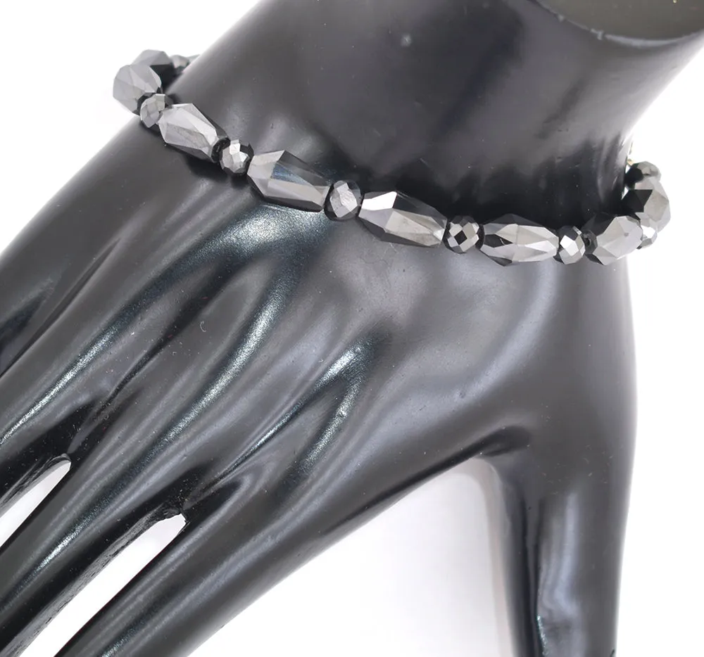Fancy Cut Designer Black Diamond Beaded Bracelet in Sterling Silver. AAA Certified! Great Style & Luster