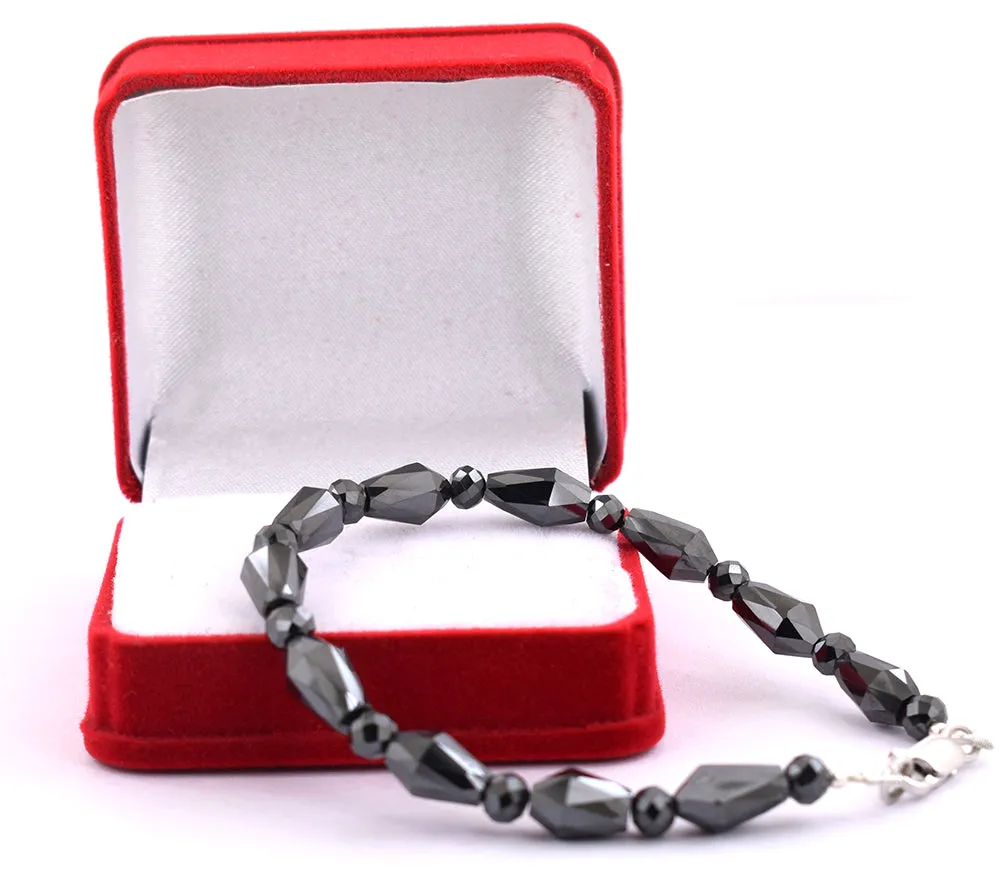 Fancy Cut Designer Black Diamond Beaded Bracelet in Sterling Silver. AAA Certified! Great Style & Luster