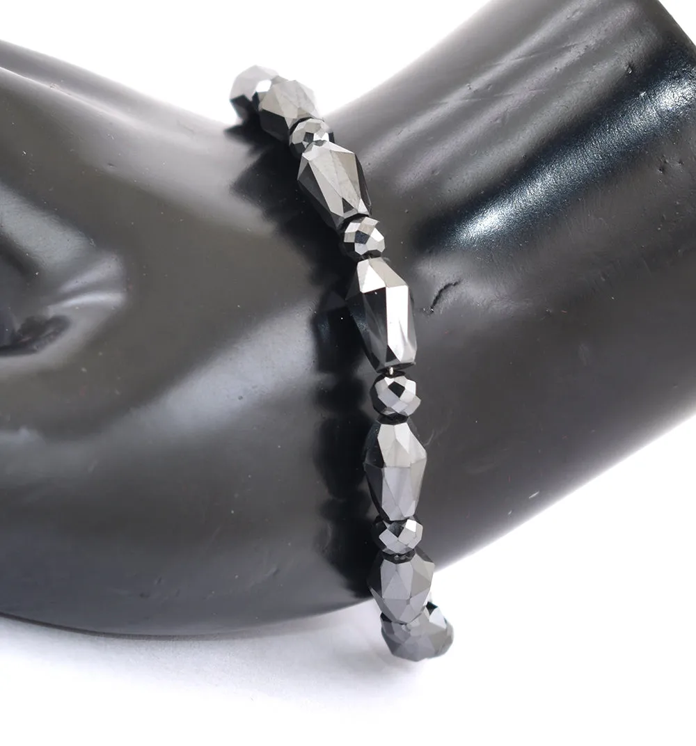 Fancy Cut Designer Black Diamond Beaded Bracelet in Sterling Silver. AAA Certified! Great Style & Luster