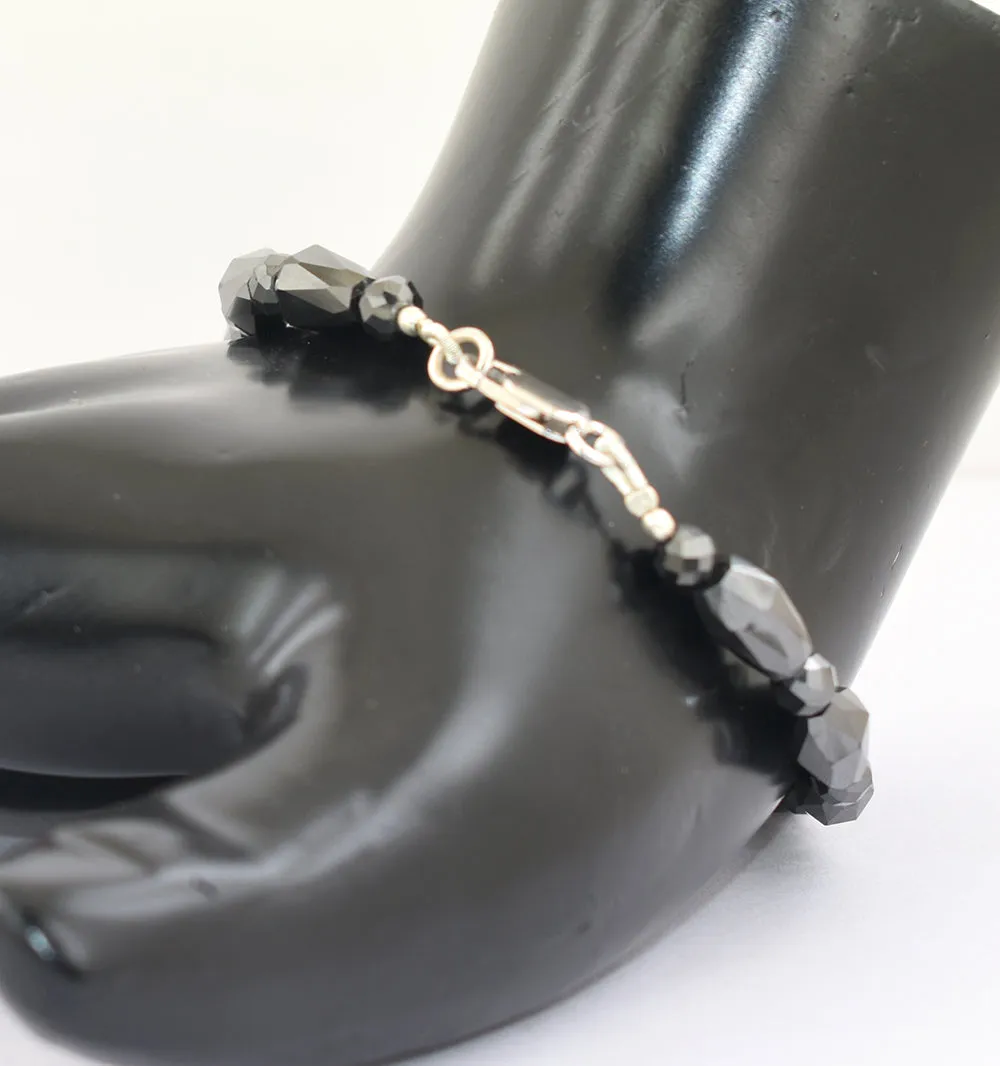 Fancy Cut Designer Black Diamond Beaded Bracelet in Sterling Silver. AAA Certified! Great Style & Luster