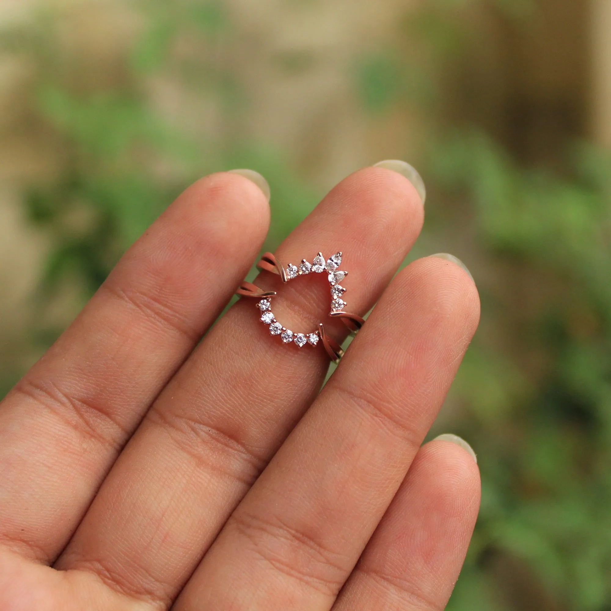 Fancy Cut Natural Diamond Ring Wrap for Pear Engagement Ring