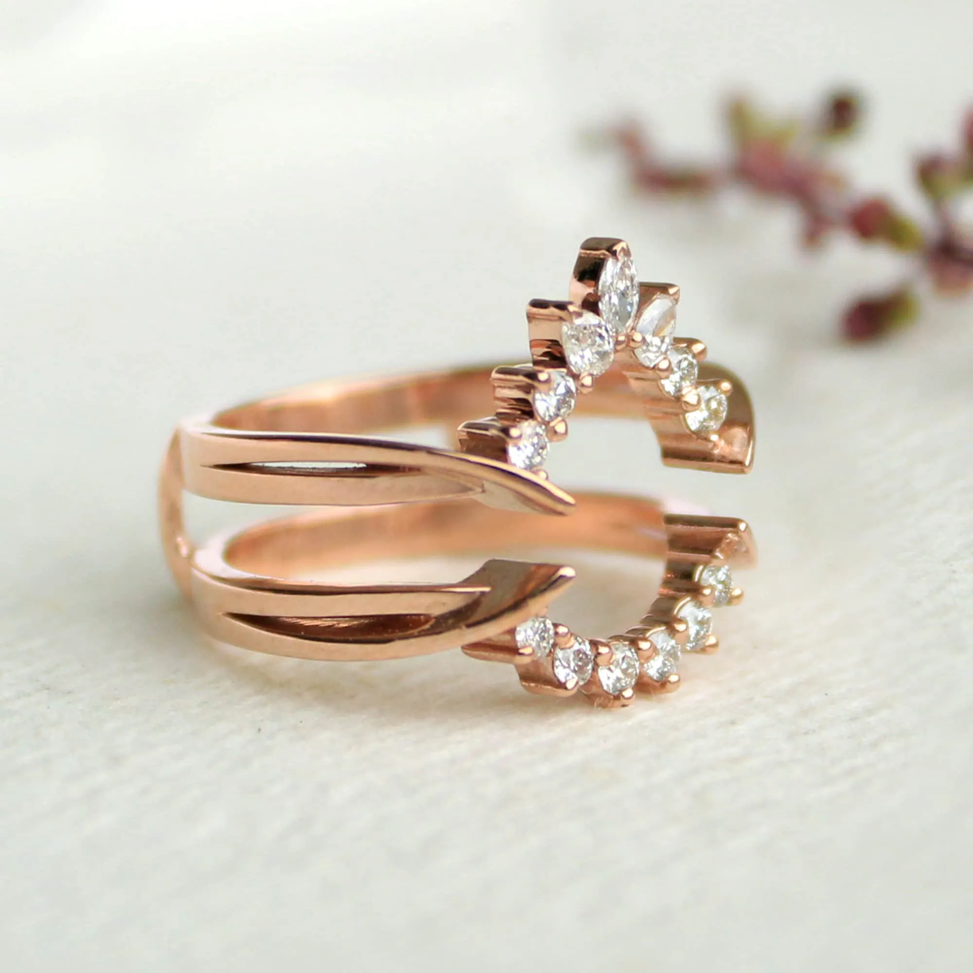 Fancy Cut Natural Diamond Ring Wrap for Pear Engagement Ring