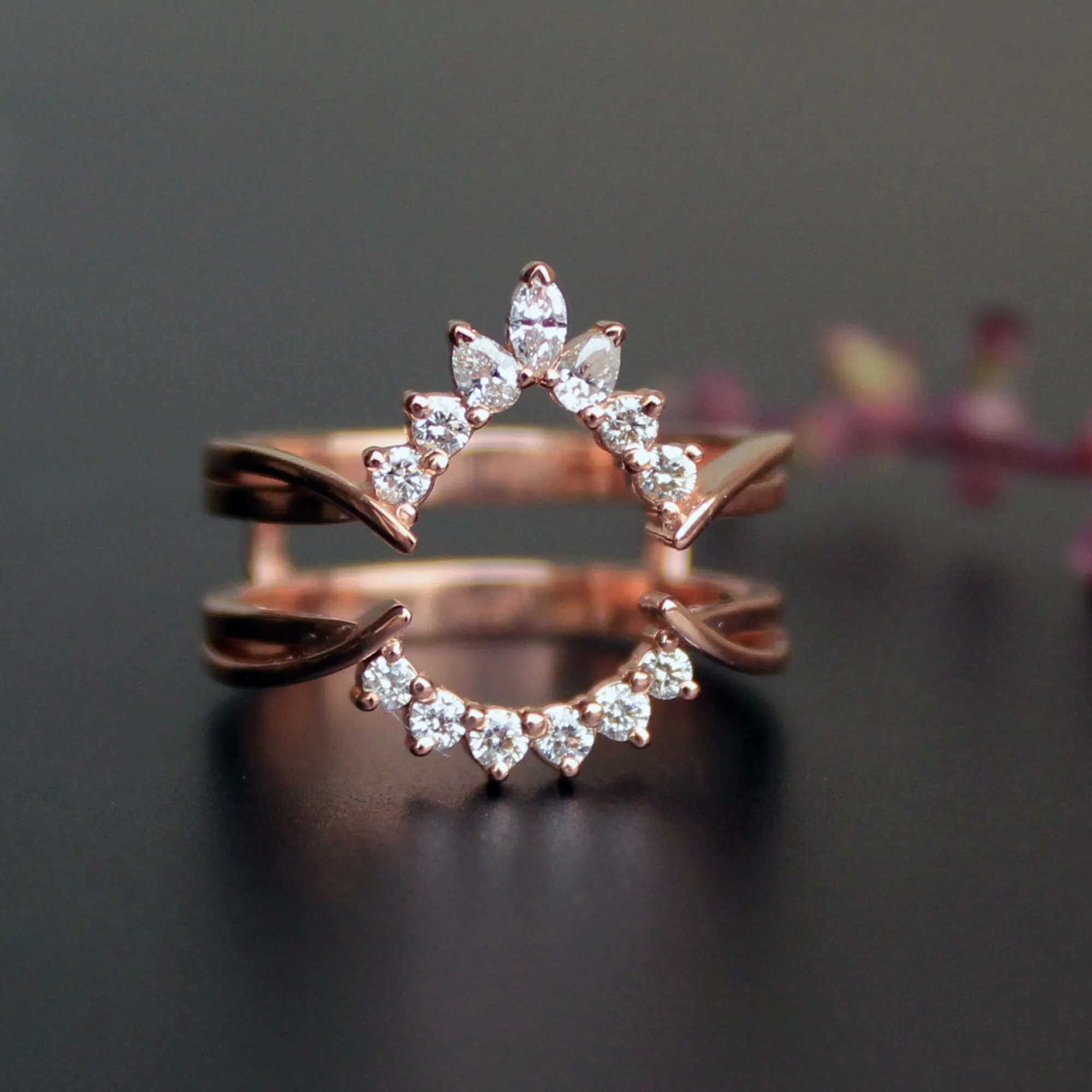 Fancy Cut Natural Diamond Ring Wrap for Pear Engagement Ring