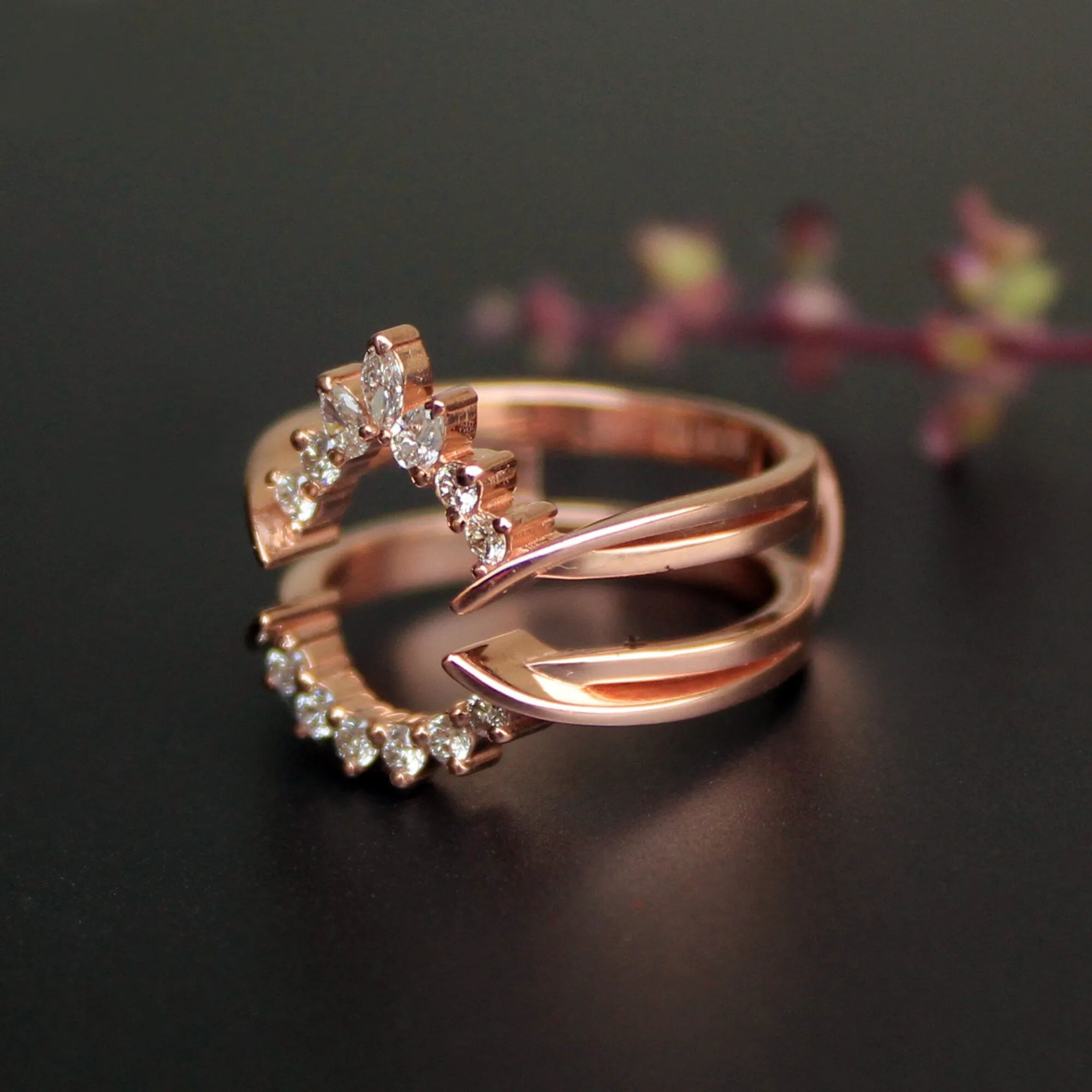 Fancy Cut Natural Diamond Ring Wrap for Pear Engagement Ring