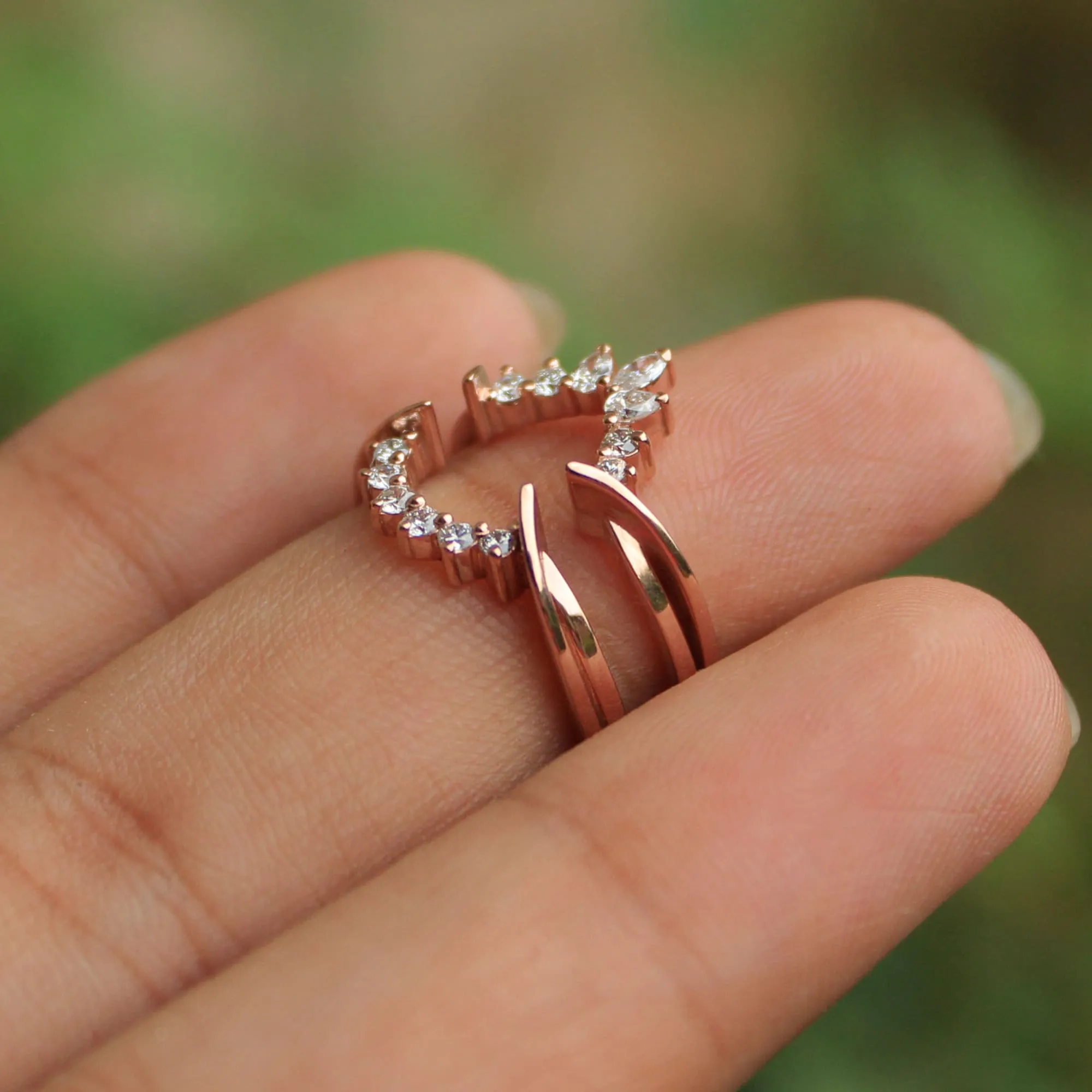 Fancy Cut Natural Diamond Ring Wrap for Pear Engagement Ring