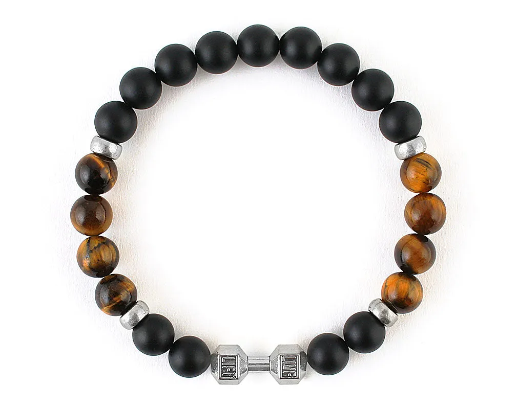 Fitness bracelet with matte onyx and tiger eye beads
