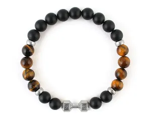 Fitness bracelet with matte onyx and tiger eye beads