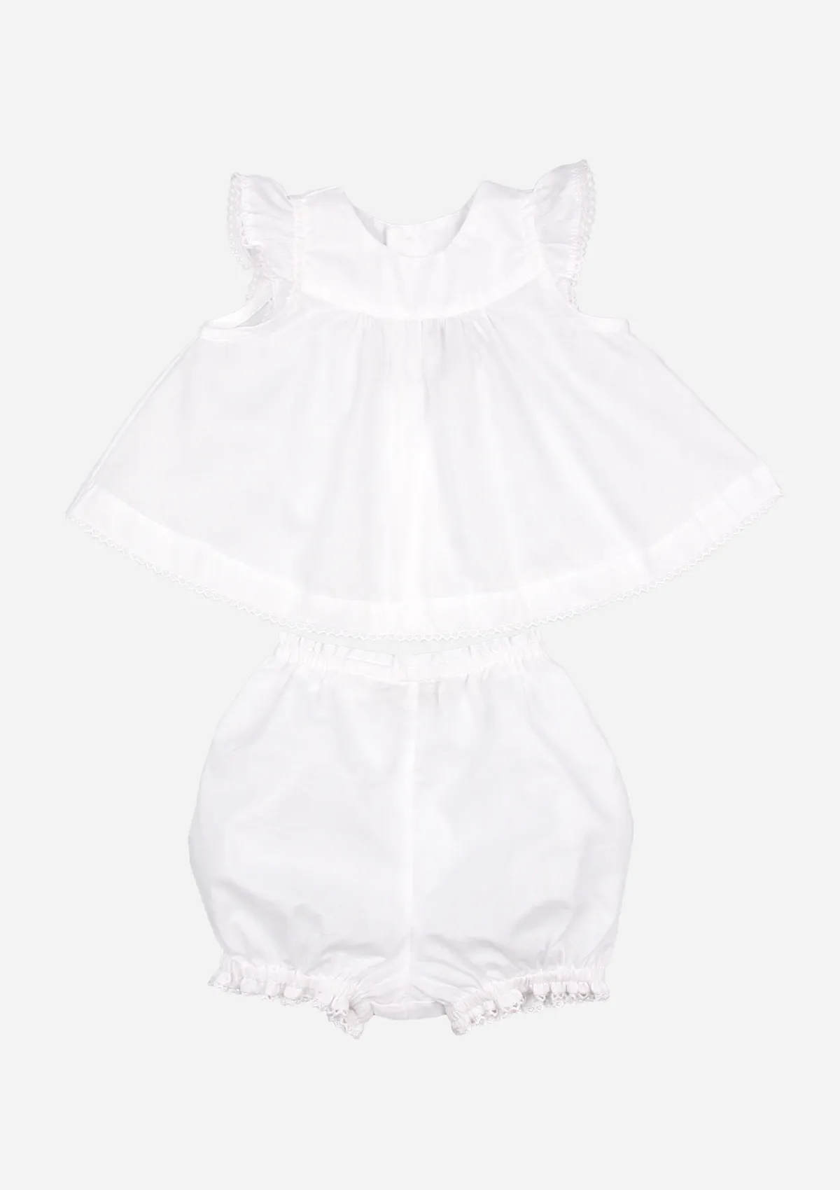 Flutter Sleeve Top & Bloomer with Lace, White