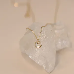 Gentle Moon Mother of Pearl Diamond Necklace Solid 14K Gold