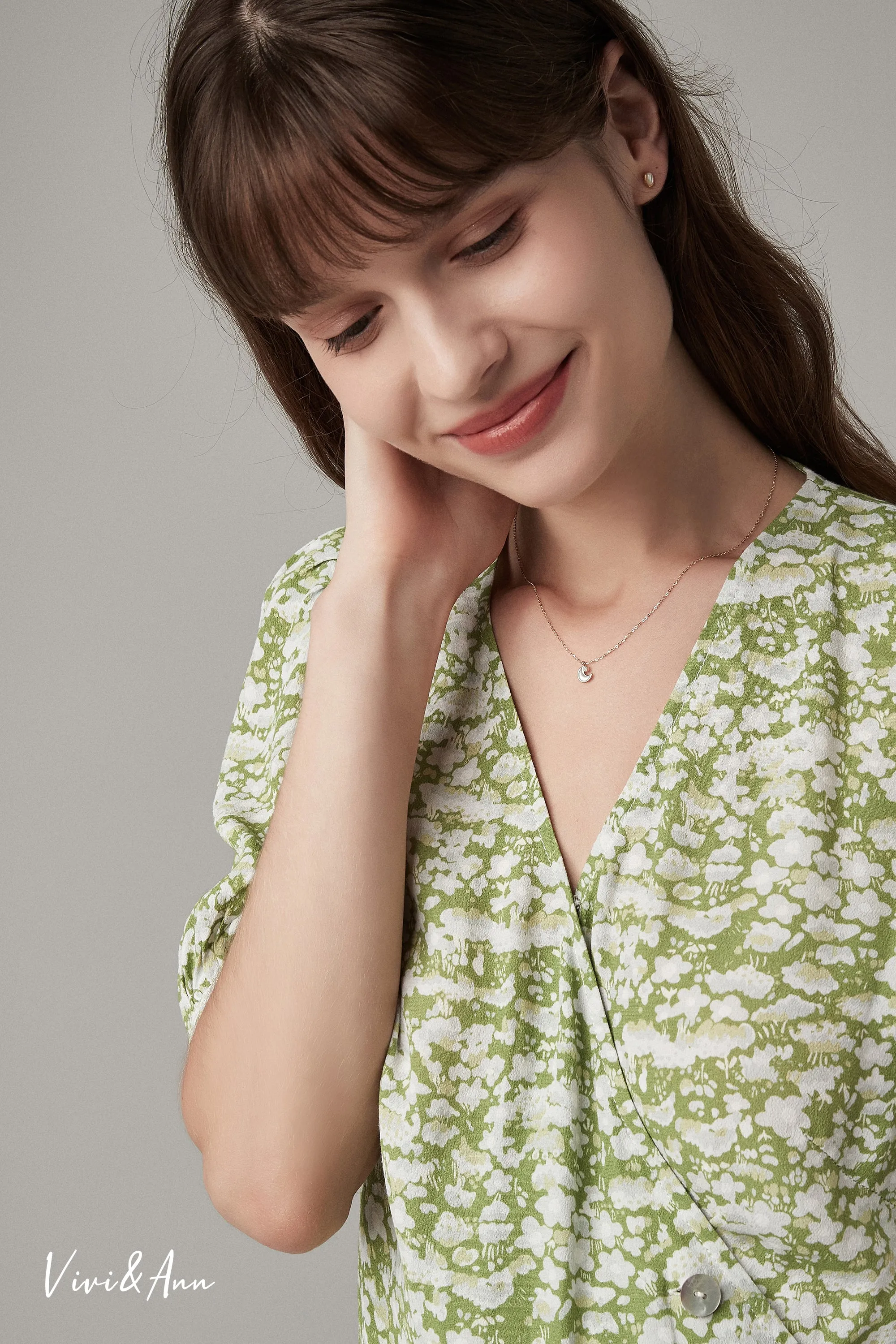 Gentle Moon Mother of Pearl Diamond Necklace Solid 14K Gold
