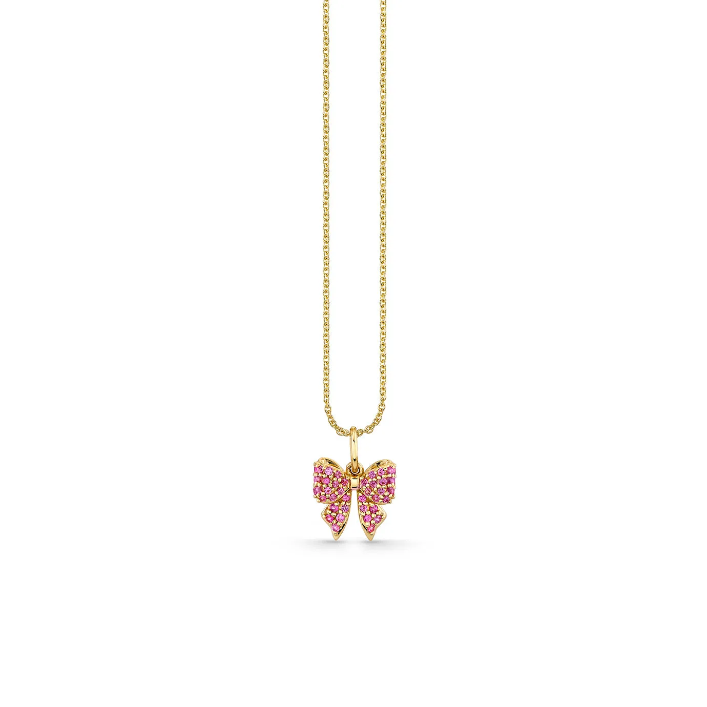Gold & Pink Sapphire Small Bow Charm