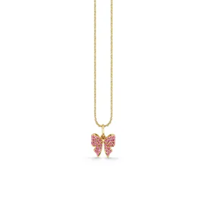 Gold & Pink Sapphire Small Bow Charm