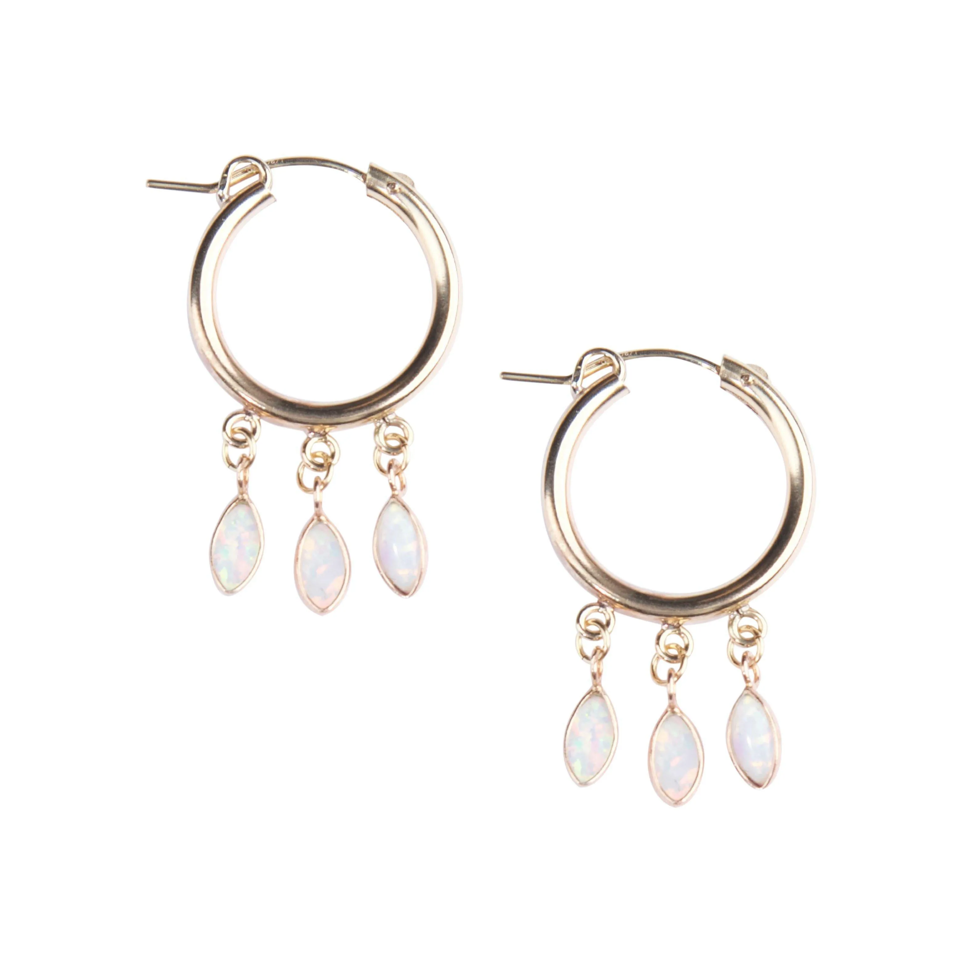 Gold Shaker Hoops in White Opal