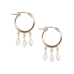 Gold Shaker Hoops in White Opal