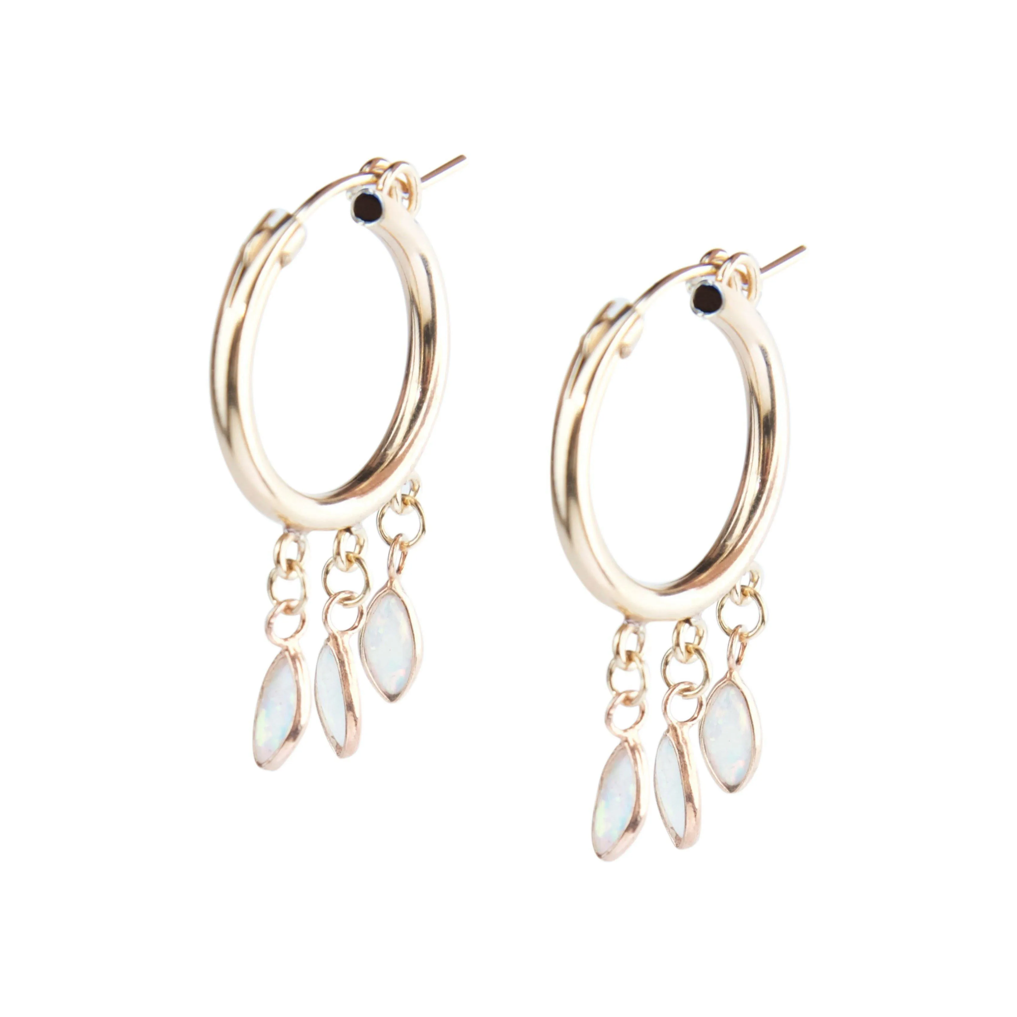 Gold Shaker Hoops in White Opal