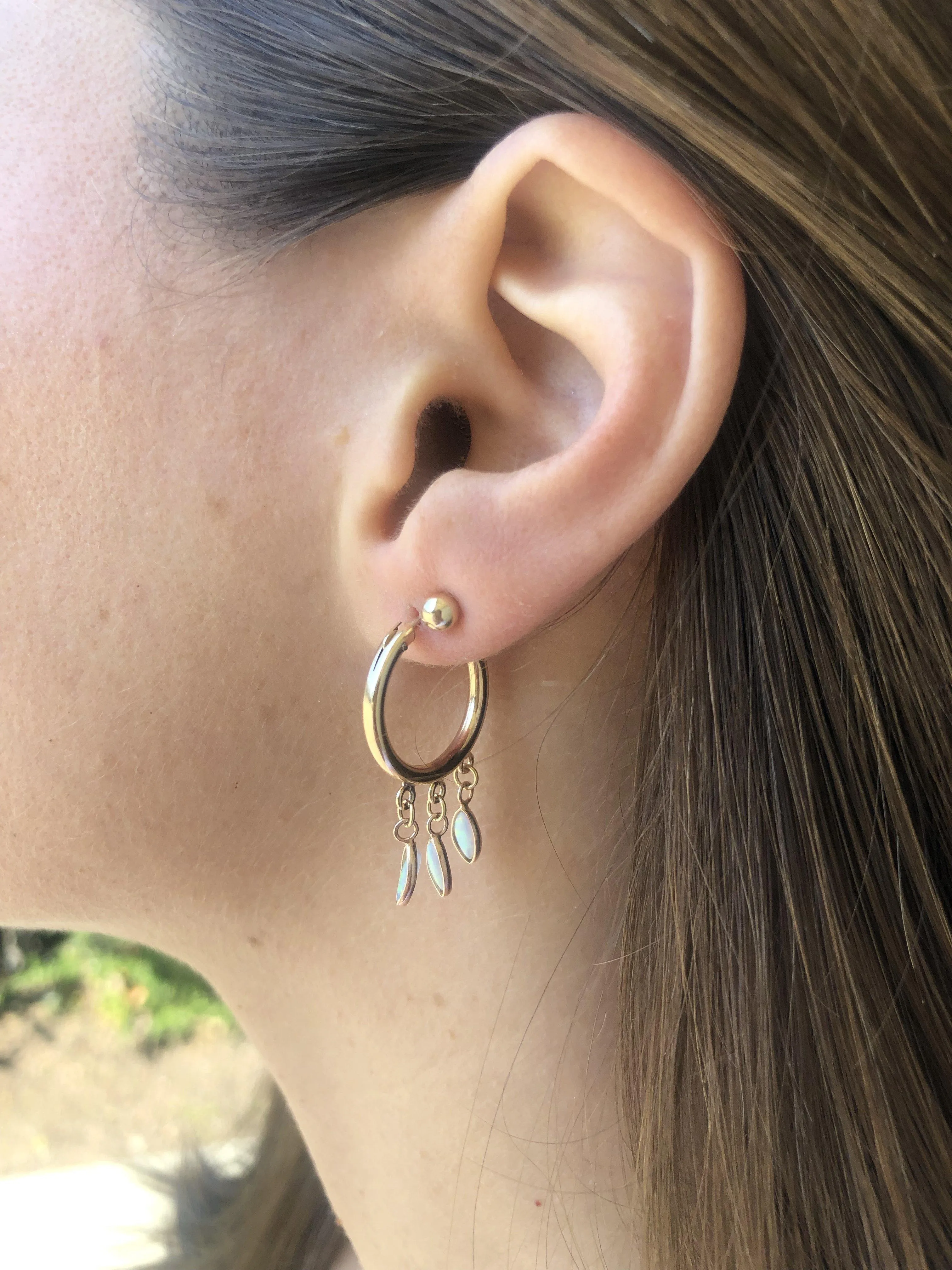 Gold Shaker Hoops in White Opal