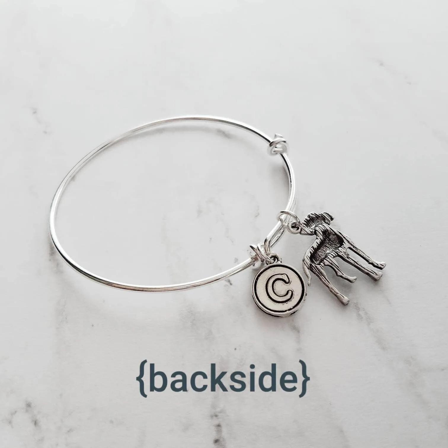 Great Dane Charm Bracelet - silver adjustable bangle double loop pet dog - personalized letter initial monogram - gentle giant huge fur baby