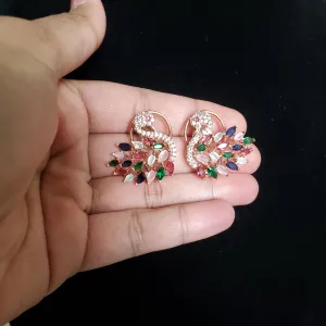 Hrushmitha Rose Gold Multi Swan Studs