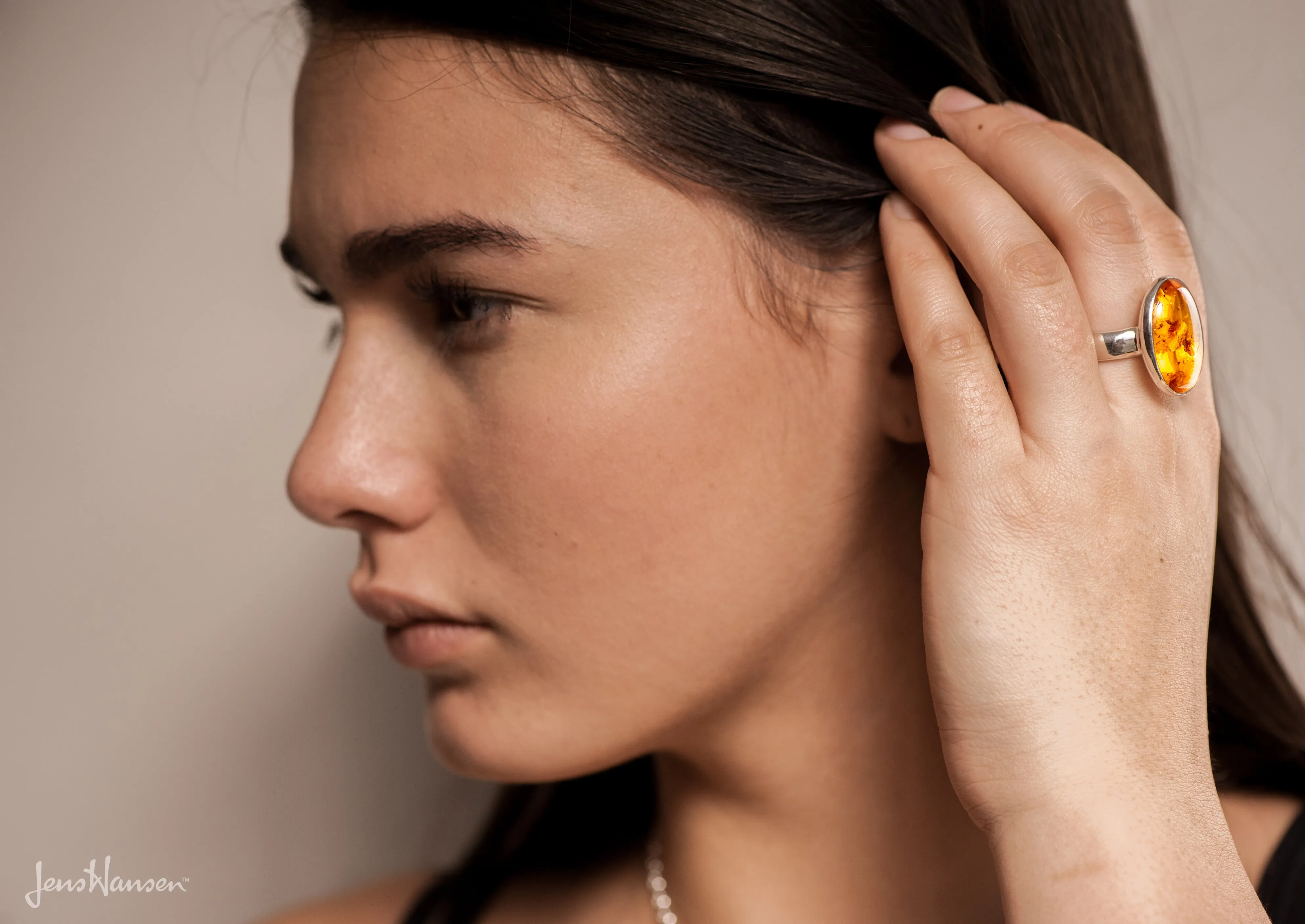 JW175 Oval Amber Ring, Sterling Silver