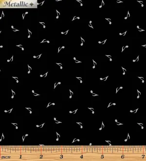 Kanvas Studio Music Notes Black Silver Metallic Cotton Fabric 7723M-12-Black-Silver