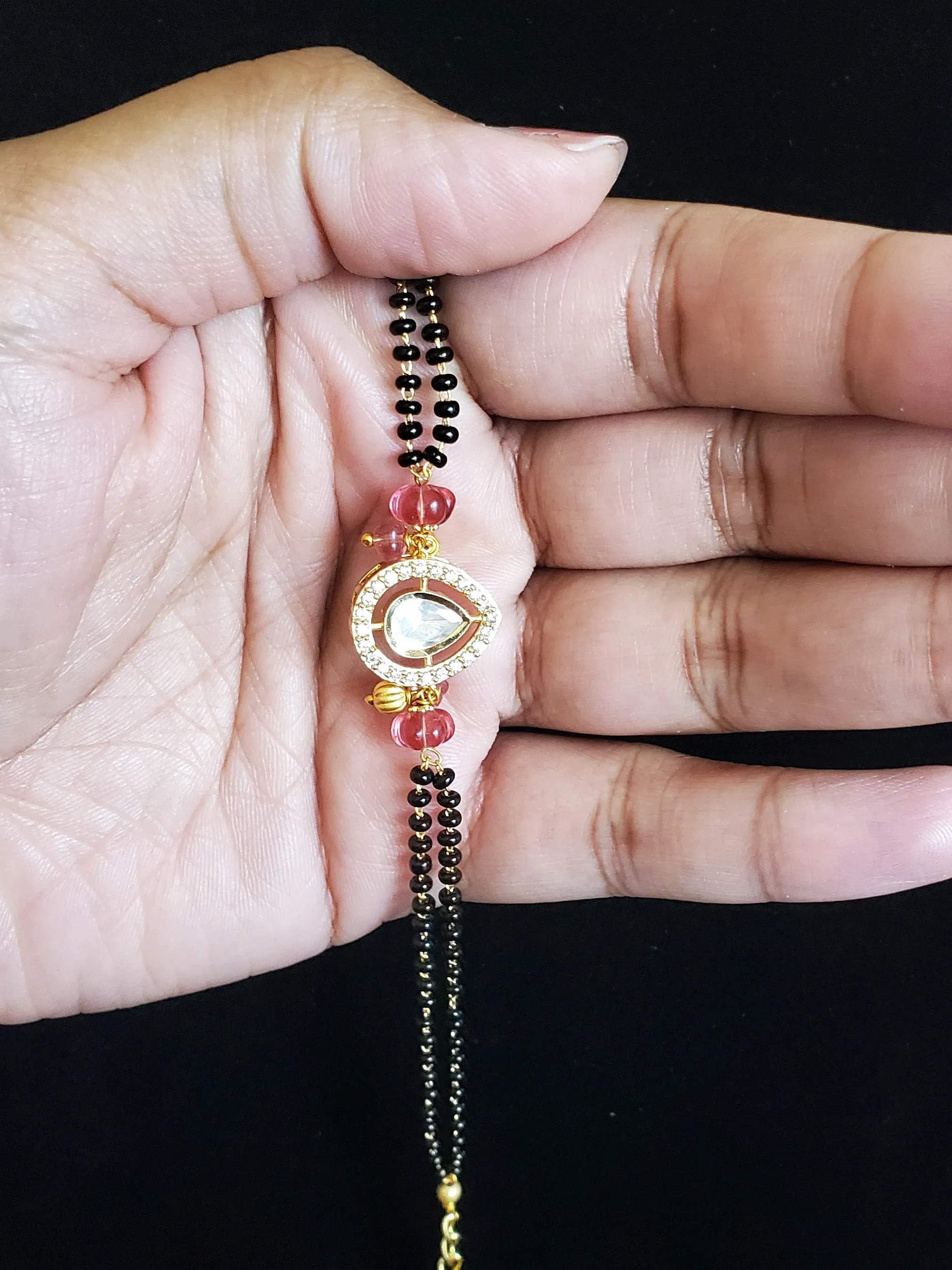 Kundan Hand Mangalsutra Bracelet With Gold Plating yes