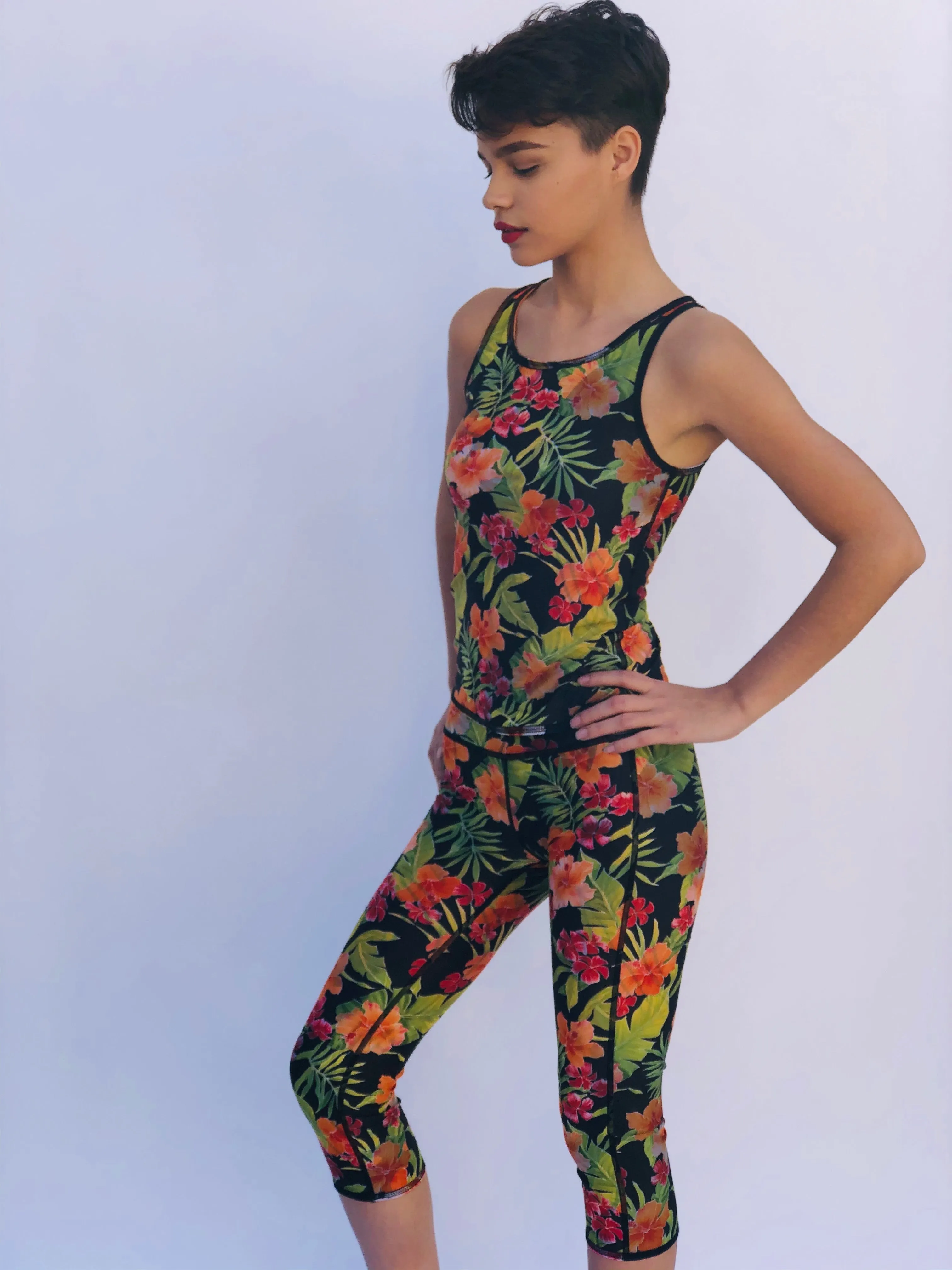 LEGGINGS RED TIGER/HAWAIIAN FLORAL (low rise)