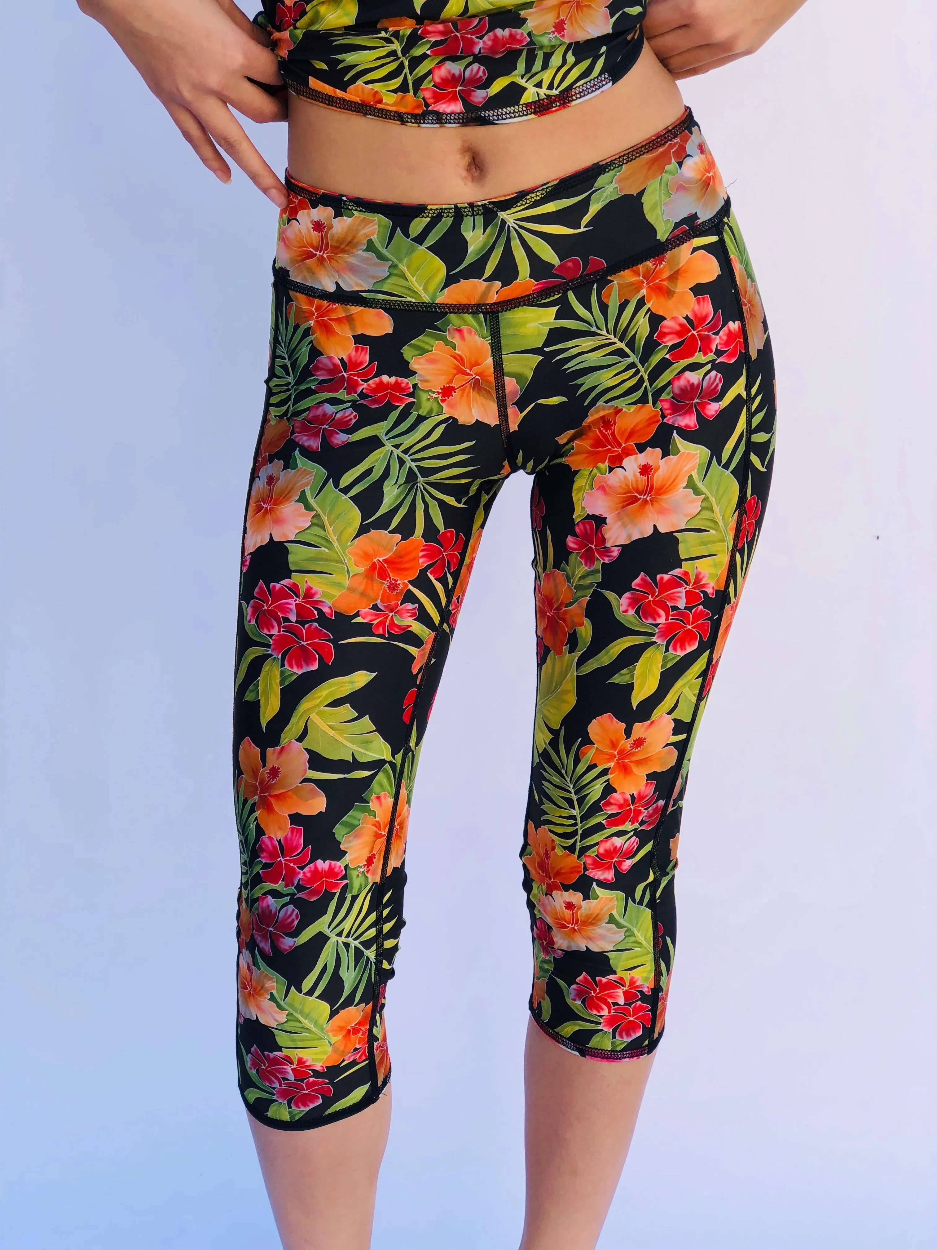 LEGGINGS RED TIGER/HAWAIIAN FLORAL (low rise)