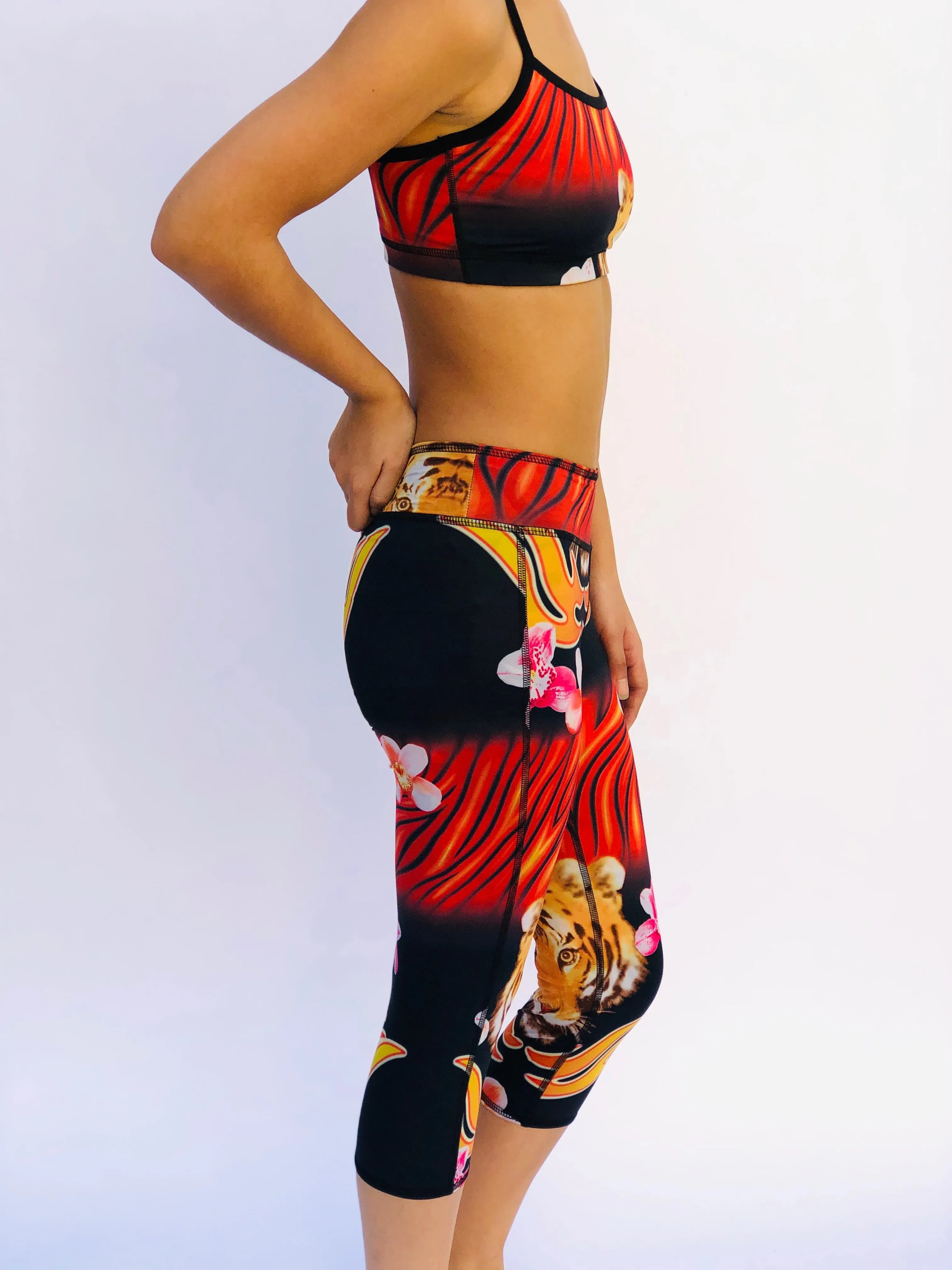 LEGGINGS RED TIGER/HAWAIIAN FLORAL (low rise)