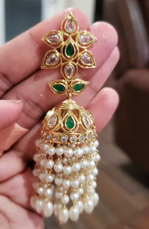 Long Pearl Tassel Jhumkas Green
