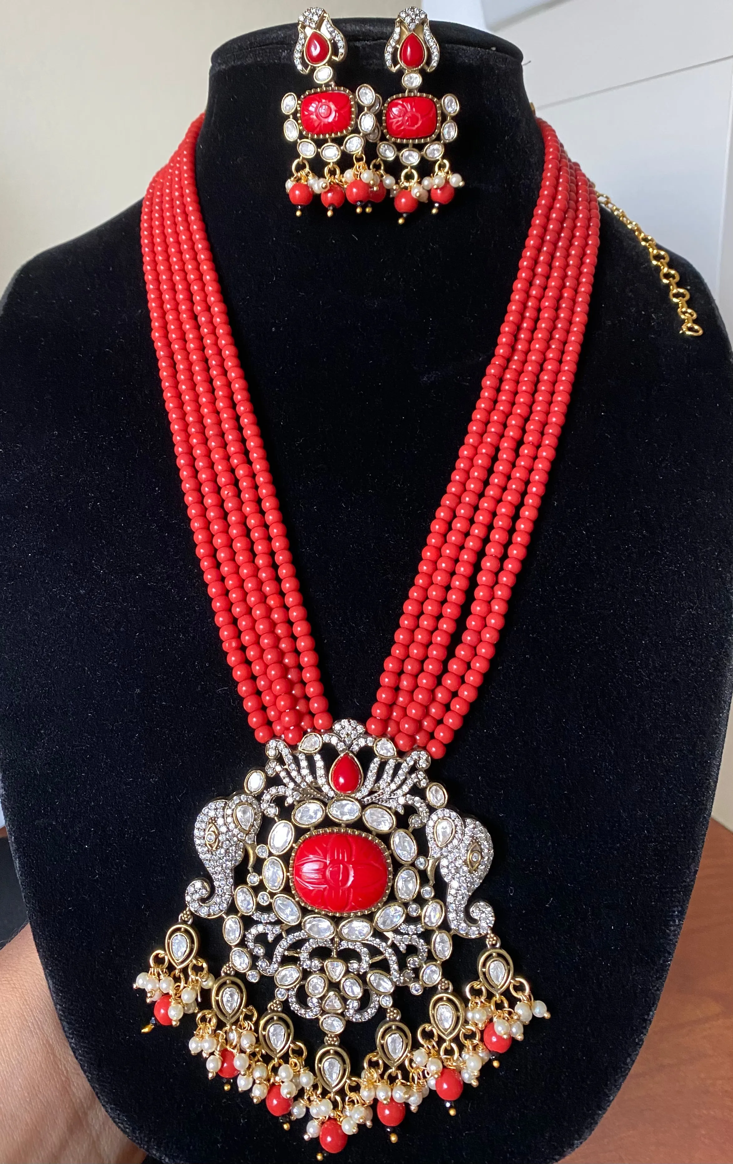 Mahika T Coral Long Pearl Maala Set