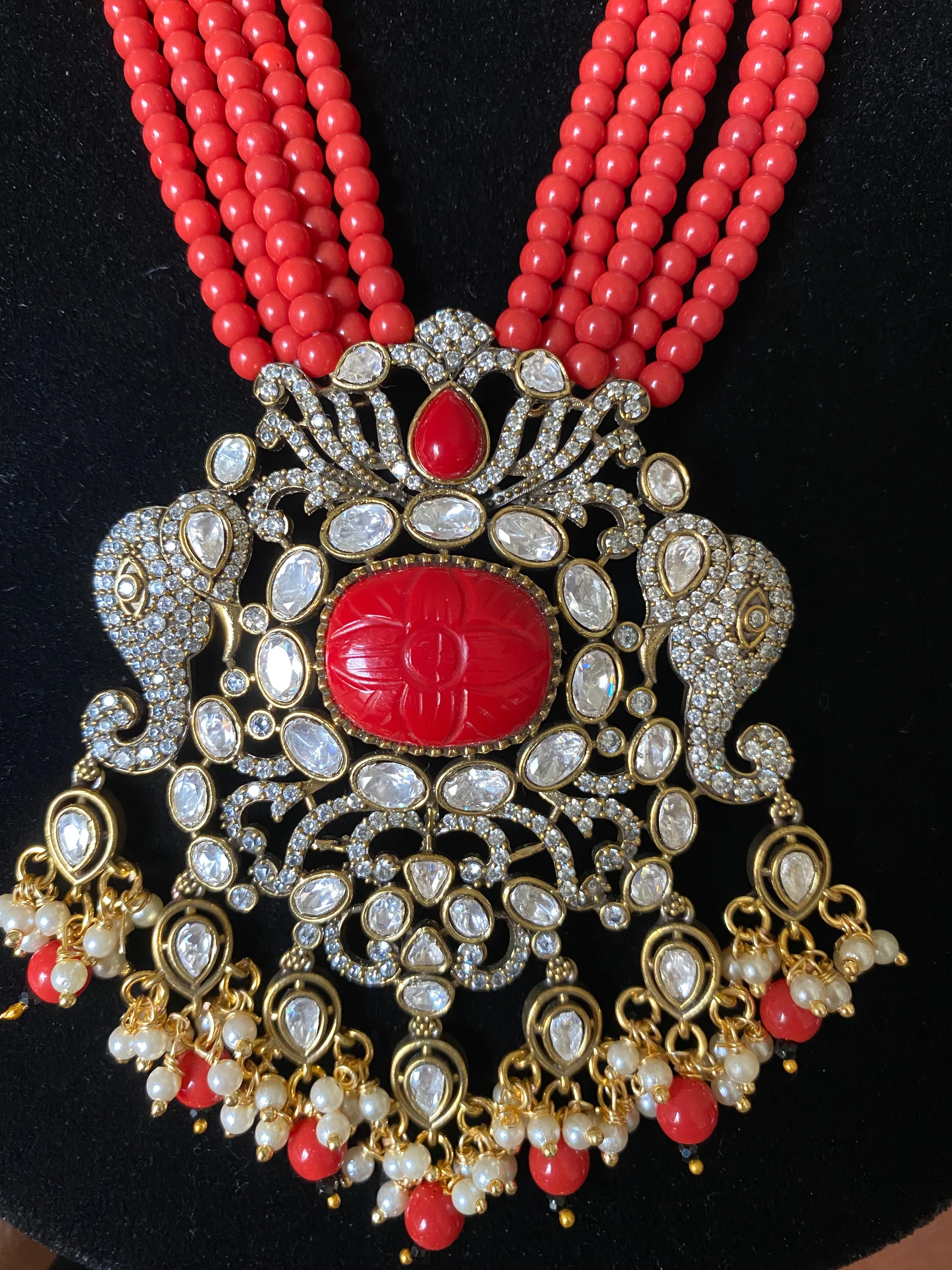 Mahika T Coral Long Pearl Maala Set