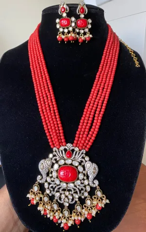 Mahika T Coral Long Pearl Maala Set