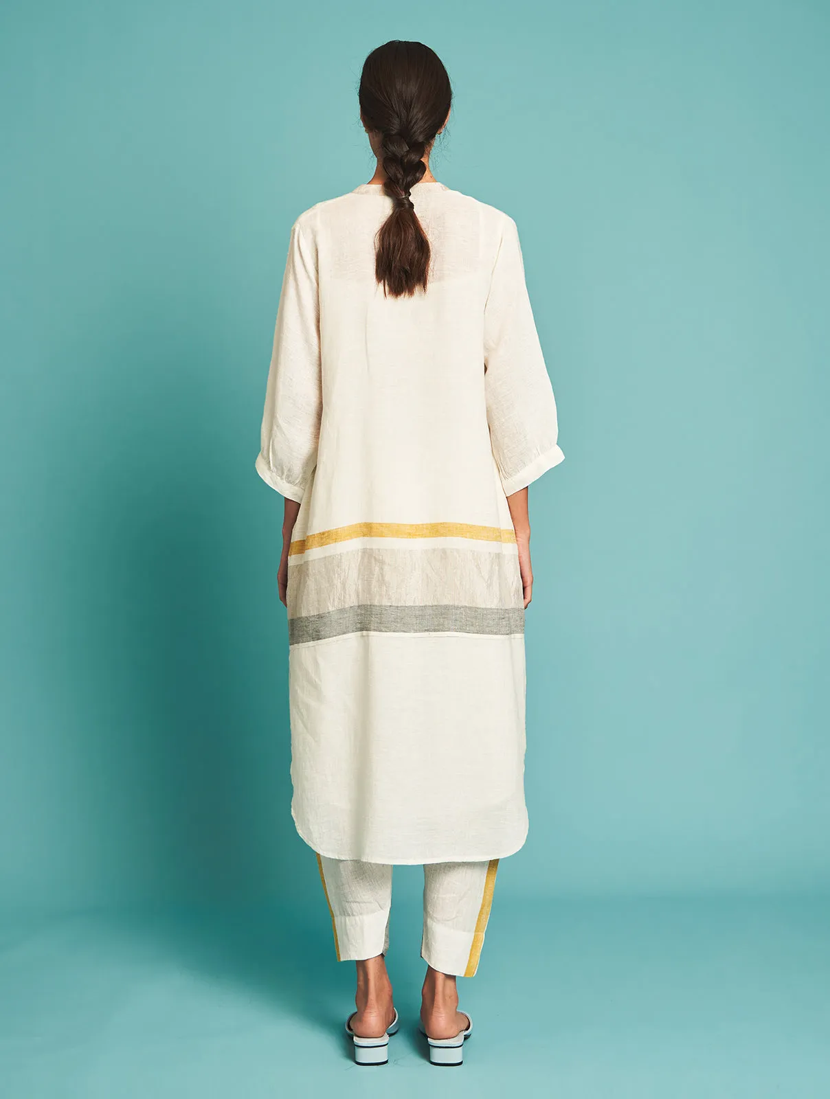 Manan   I   Nia Striped Linen Kurta - Ivory   Border Collection