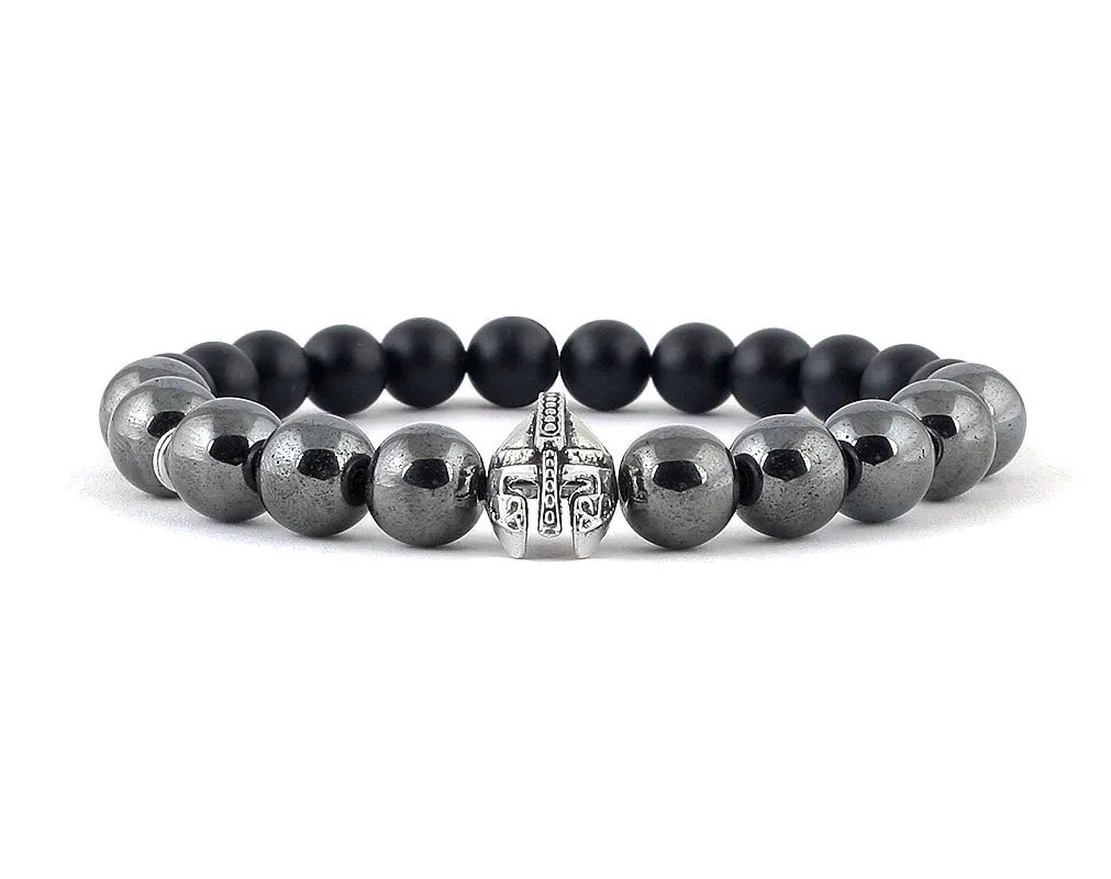 Men’s bracelet with helmet and hematite beads