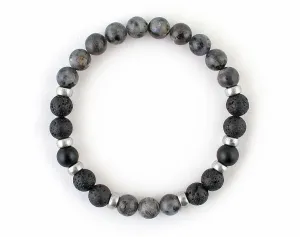 Men’s bracelet with labradorite, lava and matte onyx beads
