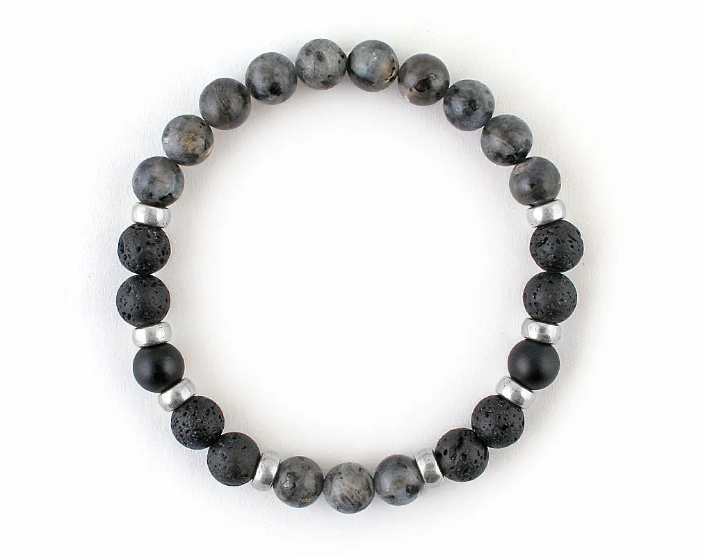 Men’s bracelet with labradorite, lava and matte onyx beads