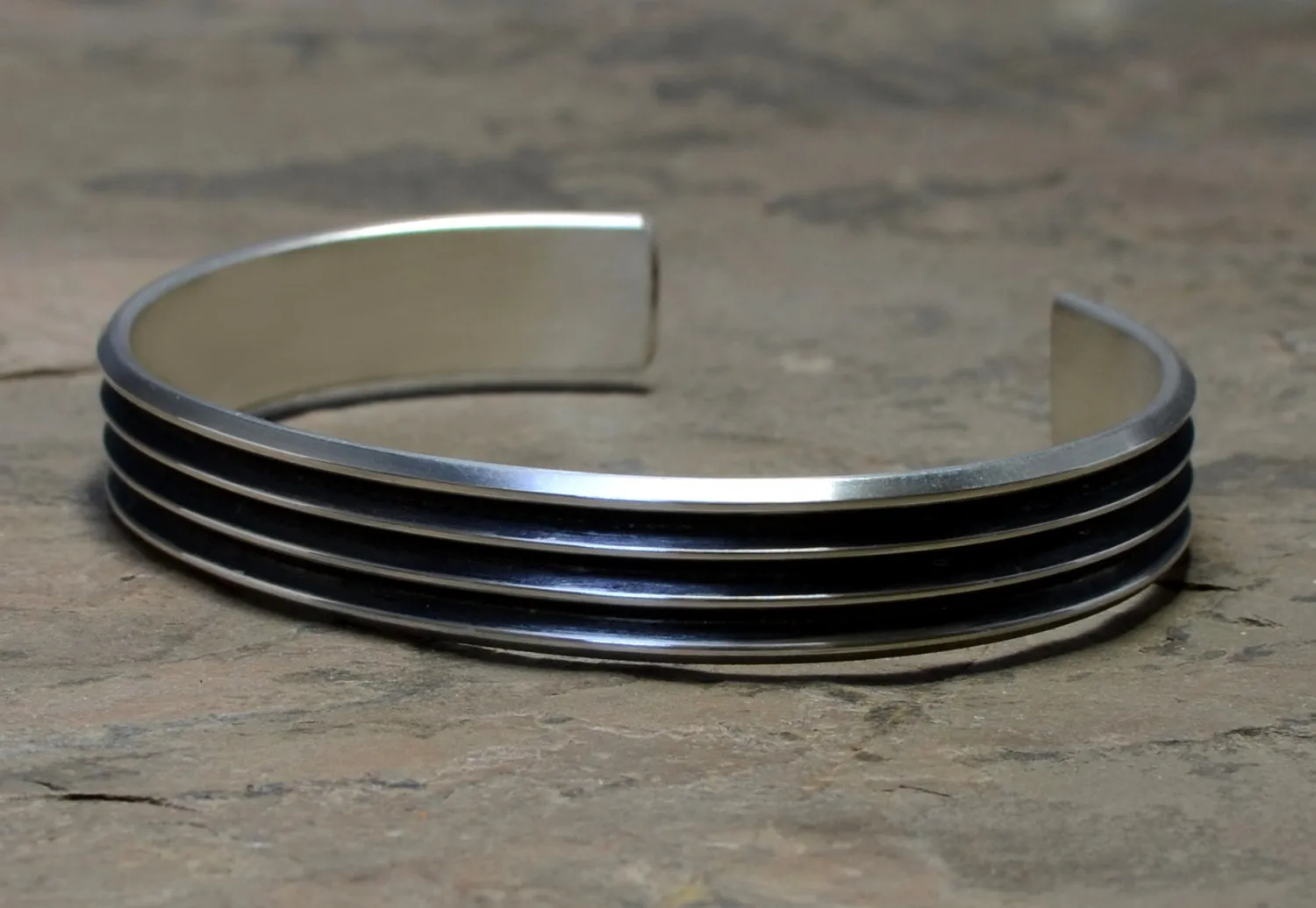 Mens Grooved Sterling Silver Cuff Bracelet served up extra Groovy