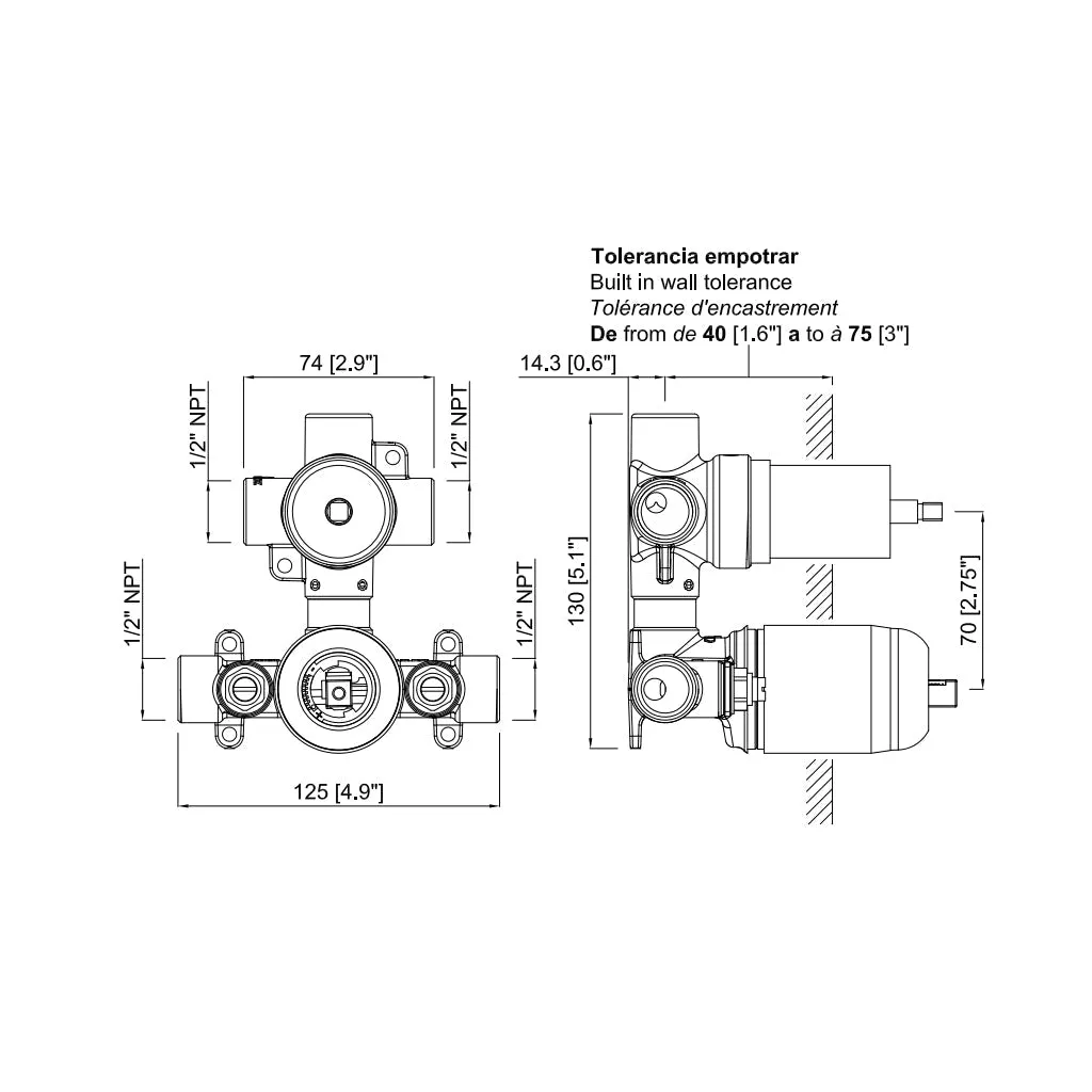 Minima 2 Way Presostatic Shower Mixer - Wall Mount - 7"