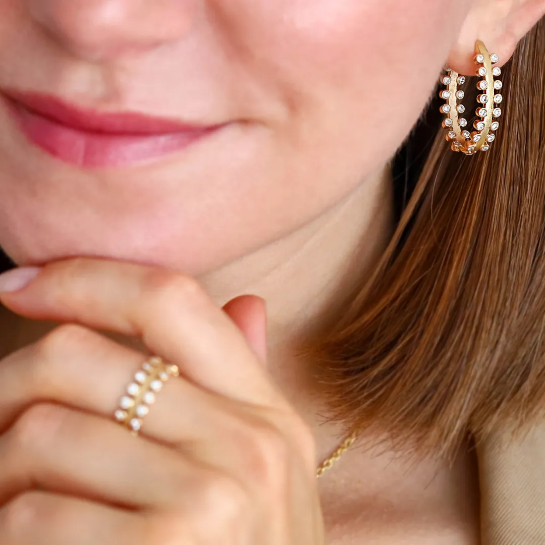 Mist White Diamond Oval Hoops