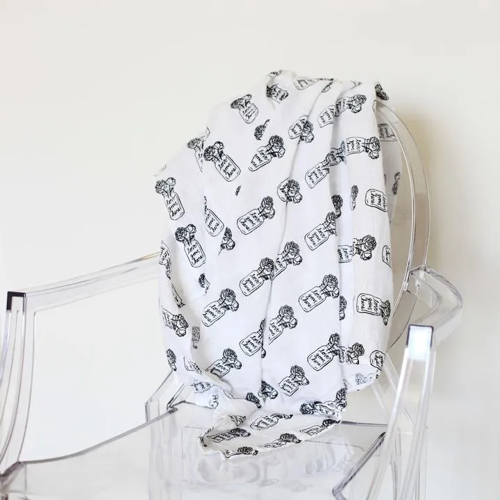 Modern Burlap - Organic Cotton Muslin Swaddle - Peonies ( love grows here)